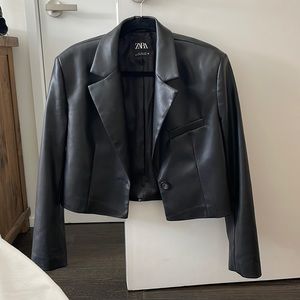 Zara Pleather Cropped Blazer